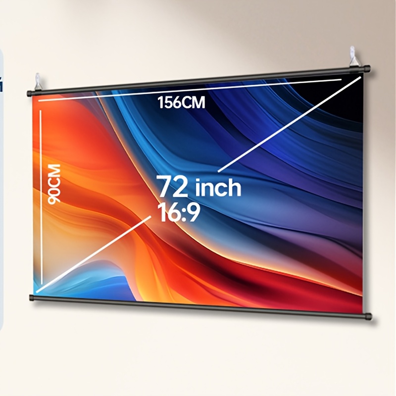 TEMU Pantalla de proyector anti-luz de 60/72/92/110/133 pulgadas, 4K 16:9 de fácil instalación, pantalla de proyección móvil plegable y empalmable
