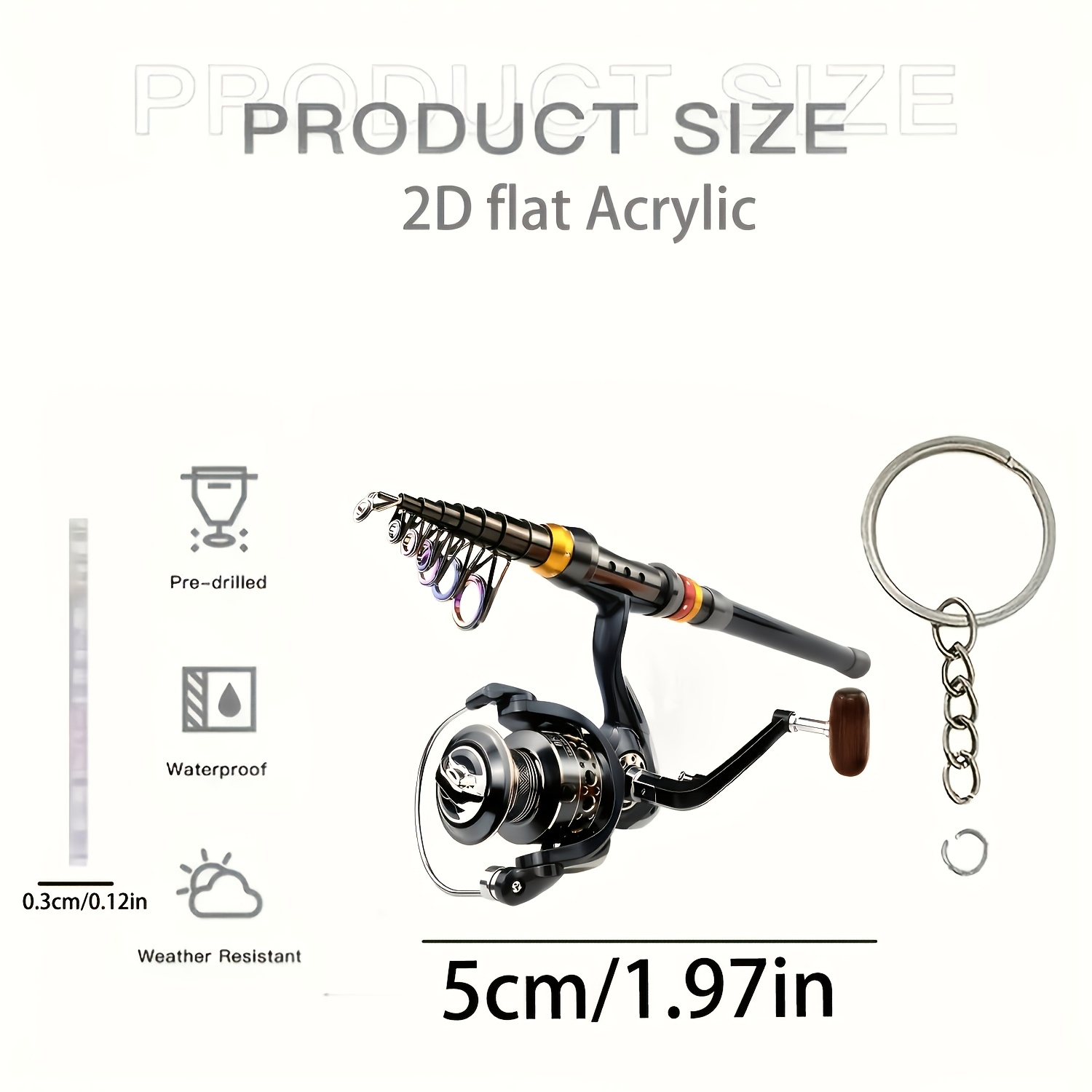TEMU 2d Flat, 2d Flat Acrylic Lure Fishing Rod Printed Keychain, Key Ring, Thanksgiving Design Creative Ornament, Gift For Who Love Decorating,