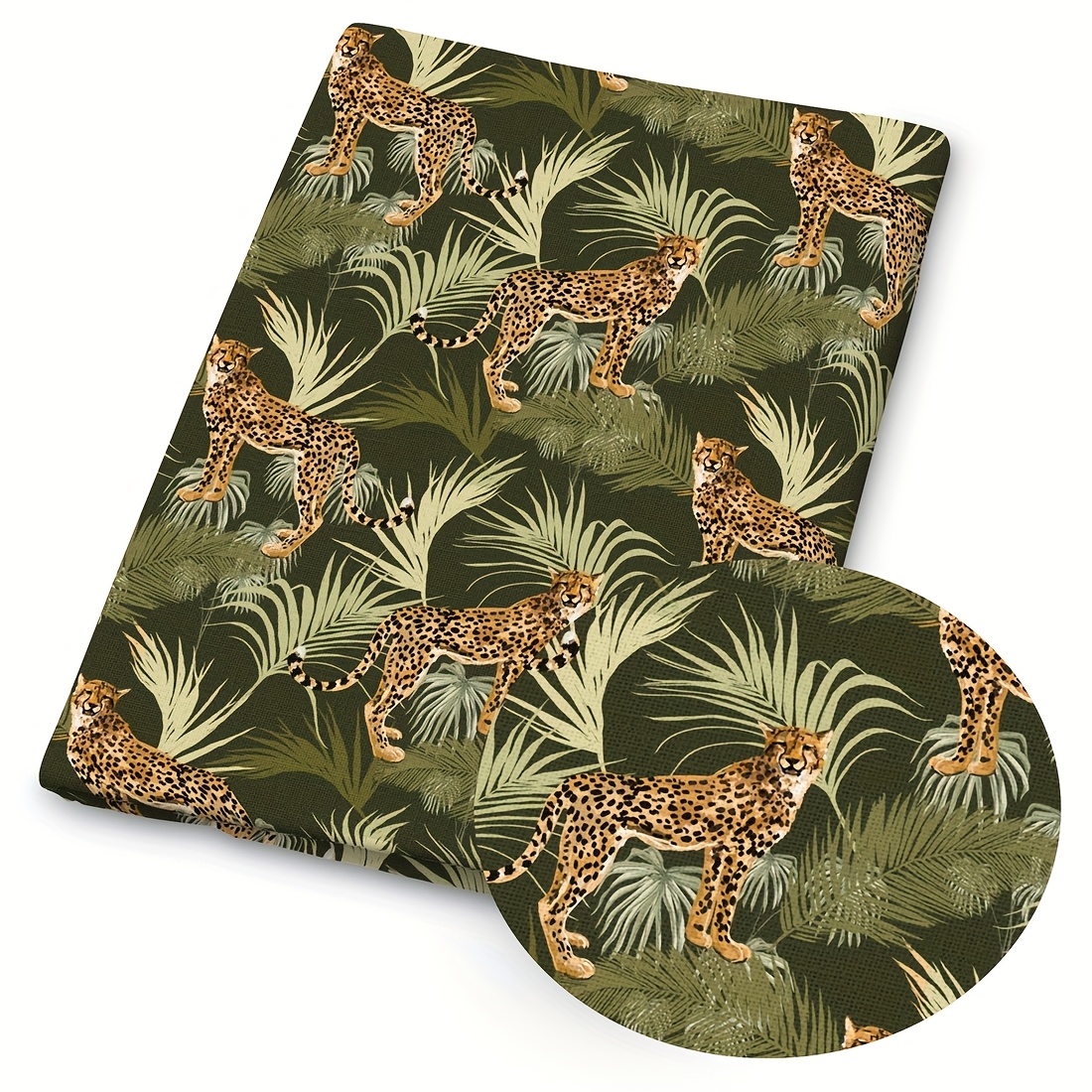 TEMU 1pc Tropical Animal Fabric, Width /150 Cm, Polyester Pre-cut Quilting Craft Material, Printed With Zebra, Giraffe, Leopard, Elephant, Plant