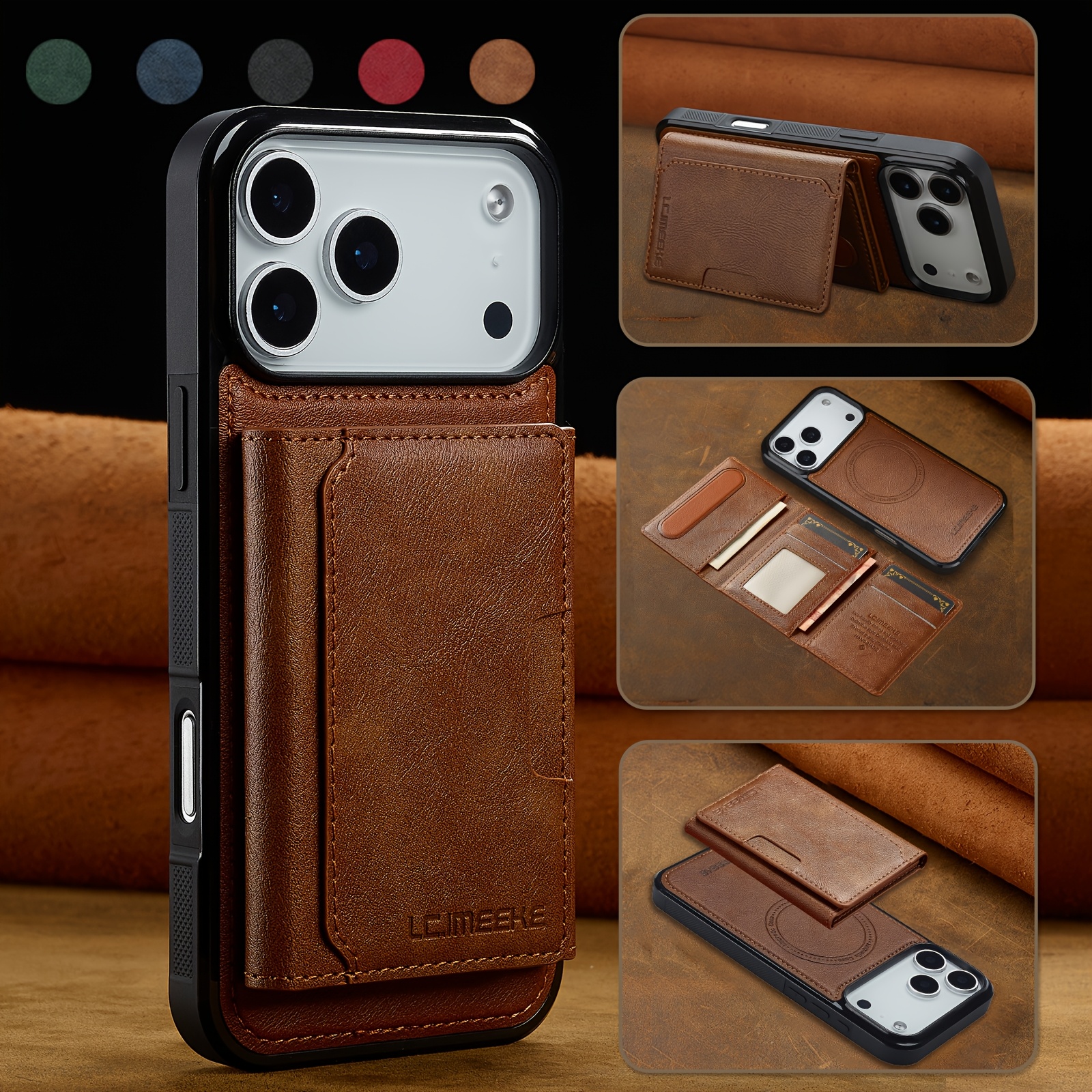 Phone Case - [2-In-1 Magnetic Faux Leather Wallet Case] Detachable Magnetic  Faux Leather Wallet Case for Iphone 17 Air 16* 14 13 12 11 Pro * with 5  Credit Card Slot Holder Wireless Charging Cover