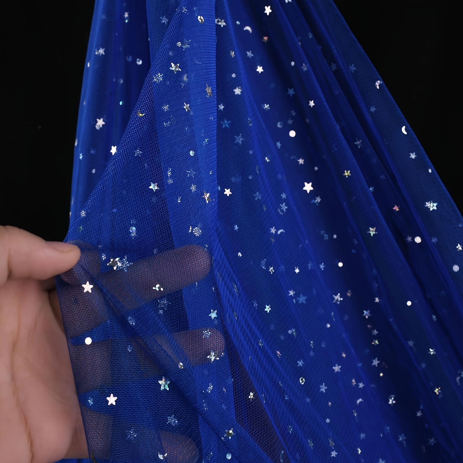 TEMU 59" X2 Yards Sequin Tulle Fabric- Star And Moon Laser Sequins Tulle, Tulle Fabric Sequin For Diy Christmas Party Decor Tutu Skirt Wedding