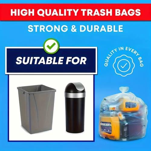 50pcs, 13 Gallon Clear Trash Bags - Puncture & Leak Resistant, Large Plastic Recycled Garbage Bag for Yard Waste, Leaf, Lawn & Garden Cleaning Supplies