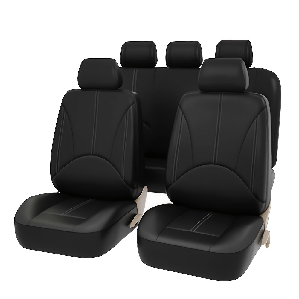 TEMU Universal Pu Leather Car Seat Cover Set - 5 Seats, All-season Sponge-filled Vehicle Seat Protectors, Easy Clean Hand Wash/dry