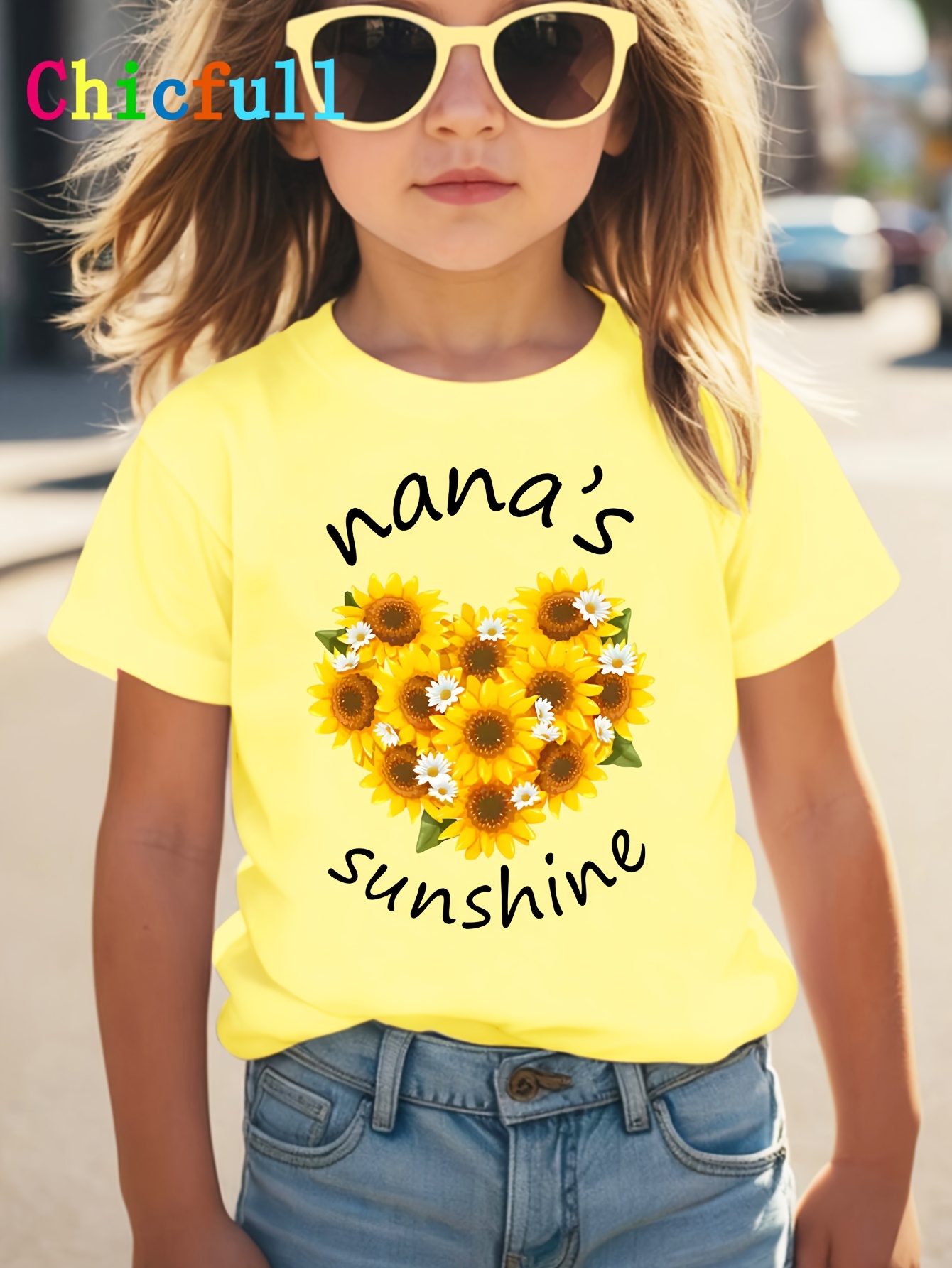 Girls' "Nana's Sunshine" Sunflower Heart T-Shirt – Sweet Summer Top