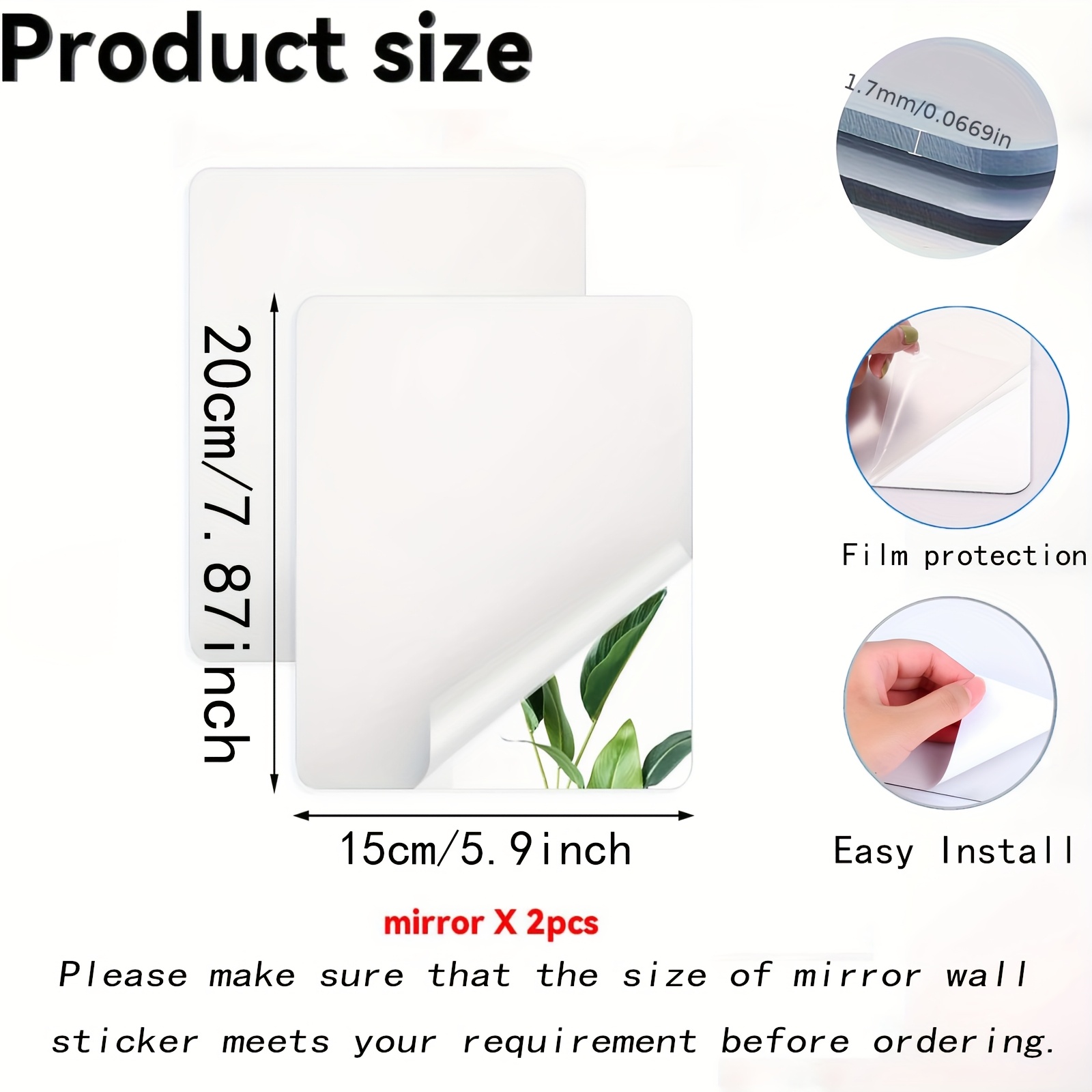 E-shop 2 Stück Selbstklebende Acrylspiegel, Dicker Flexibler Bruchsicherer Rahmenloser Wandspiegel für Badezimmer Waschtisch und Flur Kleiderschrank