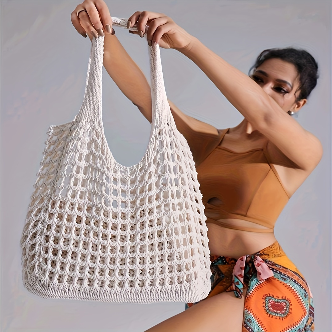 

Women's Fashion Large Capacity Tote Bag, Lightweight Casual Mesh Shopper, Beach Shoulder Bag For Summer Vacation Outfits