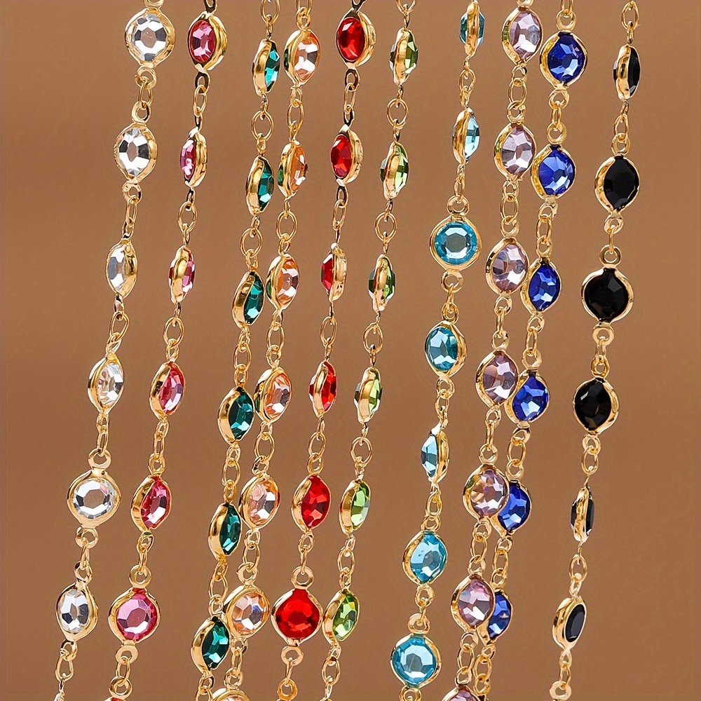 

1m/39.37in Long Inlaid Zircon Chain Retro French Faceted Zircon Chain Bead Chain For Diy Sweater Chain Copper Accessories