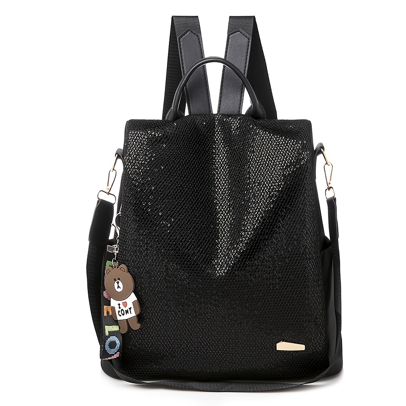 TEMU Sequined Women' Casual Backpack, Washed Handbag For, Essential For Shopping And Travel