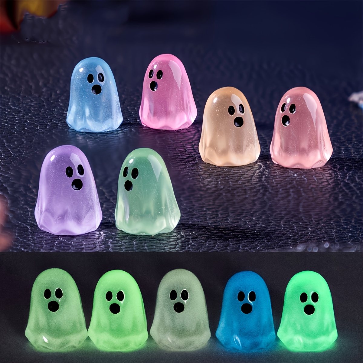 TEMU 45pcs Luminous Ghost Mini Resin Figurines, Glow In The Dark For Halloween Ghost Centerpieces For Table Decor, Spooky Miniature Ghost Ornaments