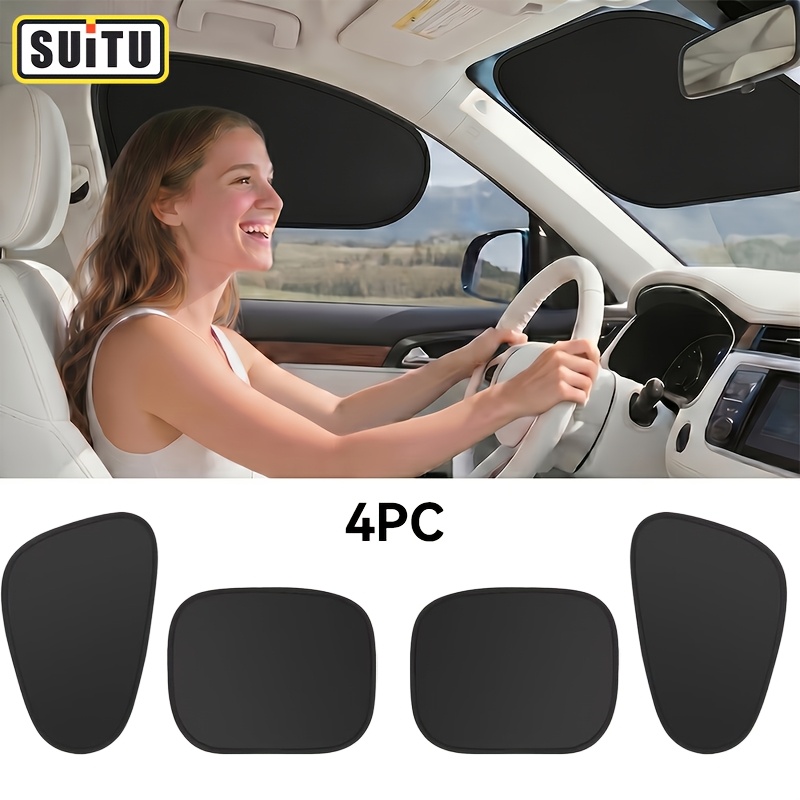 Suitu 4pcs Car Window Sun Shades, Electrostatic Adsorption Foldable Side Window Visor, Uv & Glare Blocking, Half Coverage With , Universal For Car Suv Van, Ideal For Travel Camping