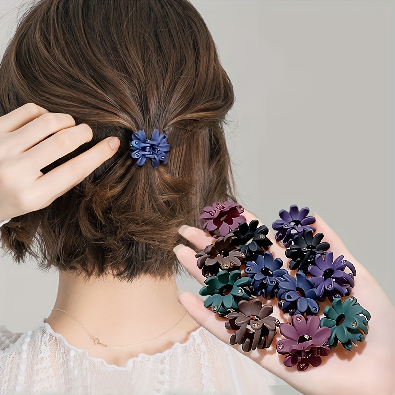 

4pcs Solid Color Matte Flower Shaped Hair Grab Clips Broken Hair Finishing Clips Elegant Hair Barrettes For Women And Daily Use