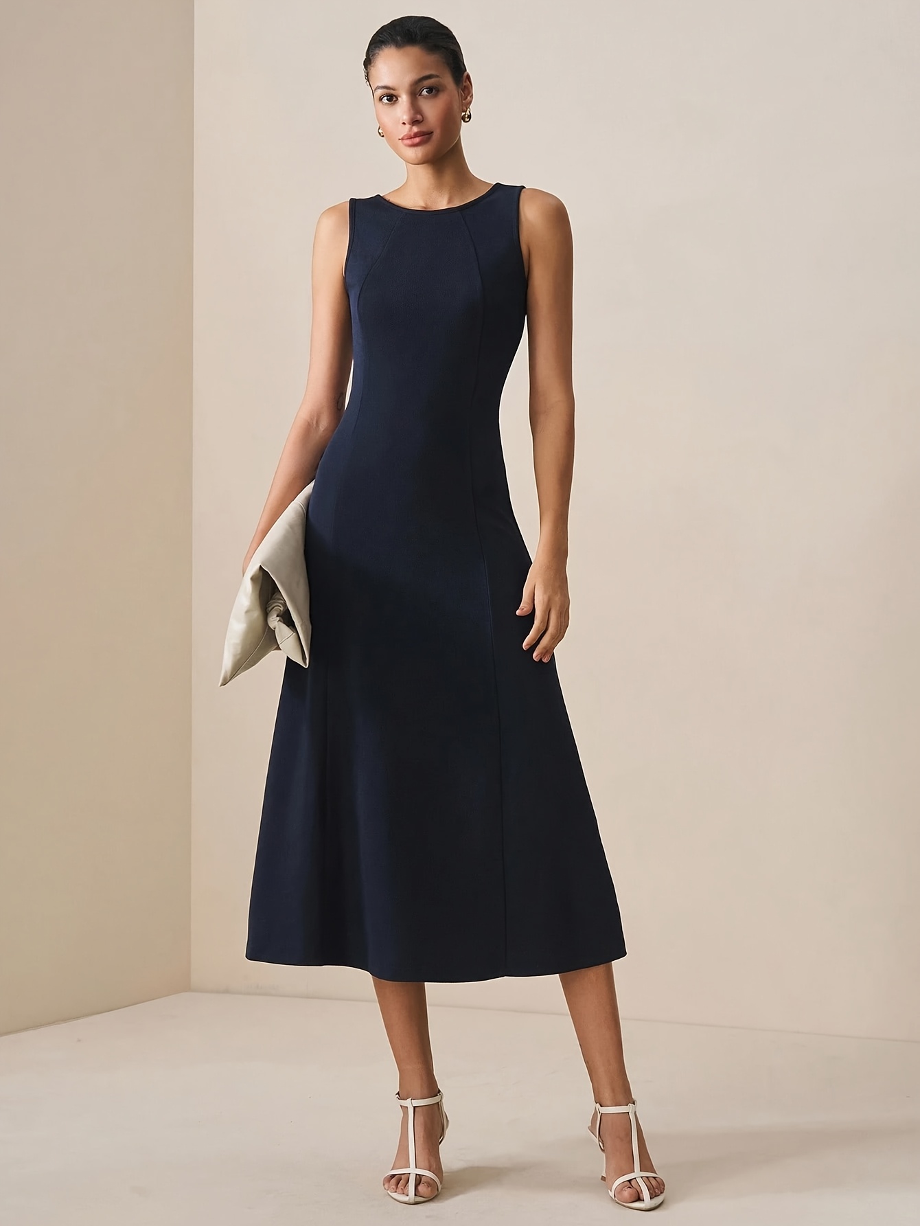 2026 new womens a line   length dress textured round neck casual business   dress elegant party dress