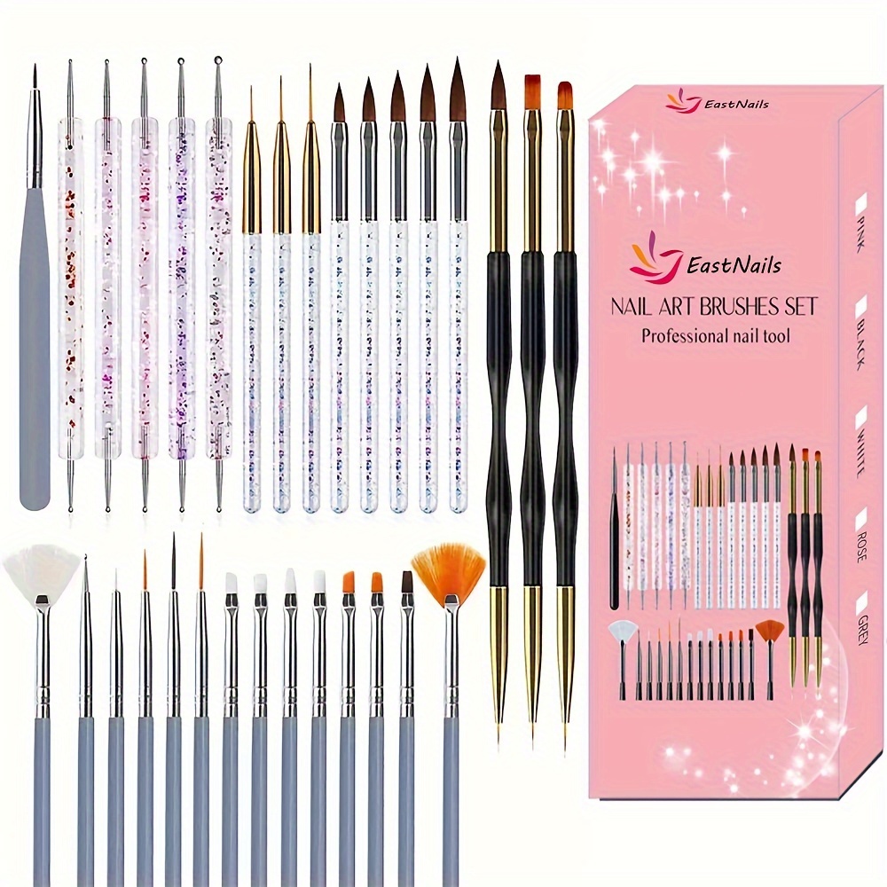 TEMU 31pcs Art Set - -tip Brushes, Uv Led Curing Brushes, & , Dotting Brushes, Formaldehyde-free Art Kit