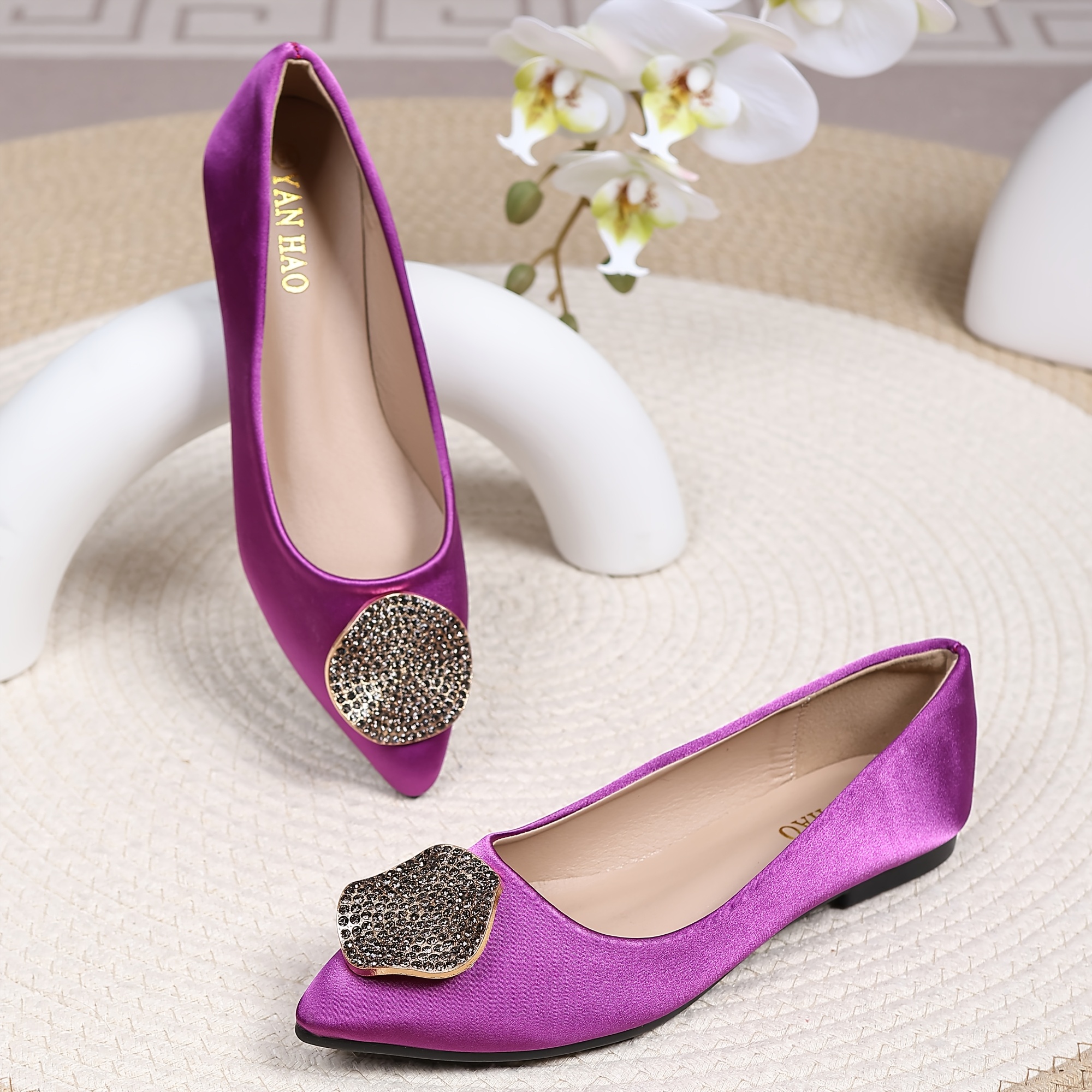 Women's Purple Satin Ballet Flats with Lightweight Slip-On Shoes,  Pointed Toe Casual Wear, Soft TPU Sole, Elegant
