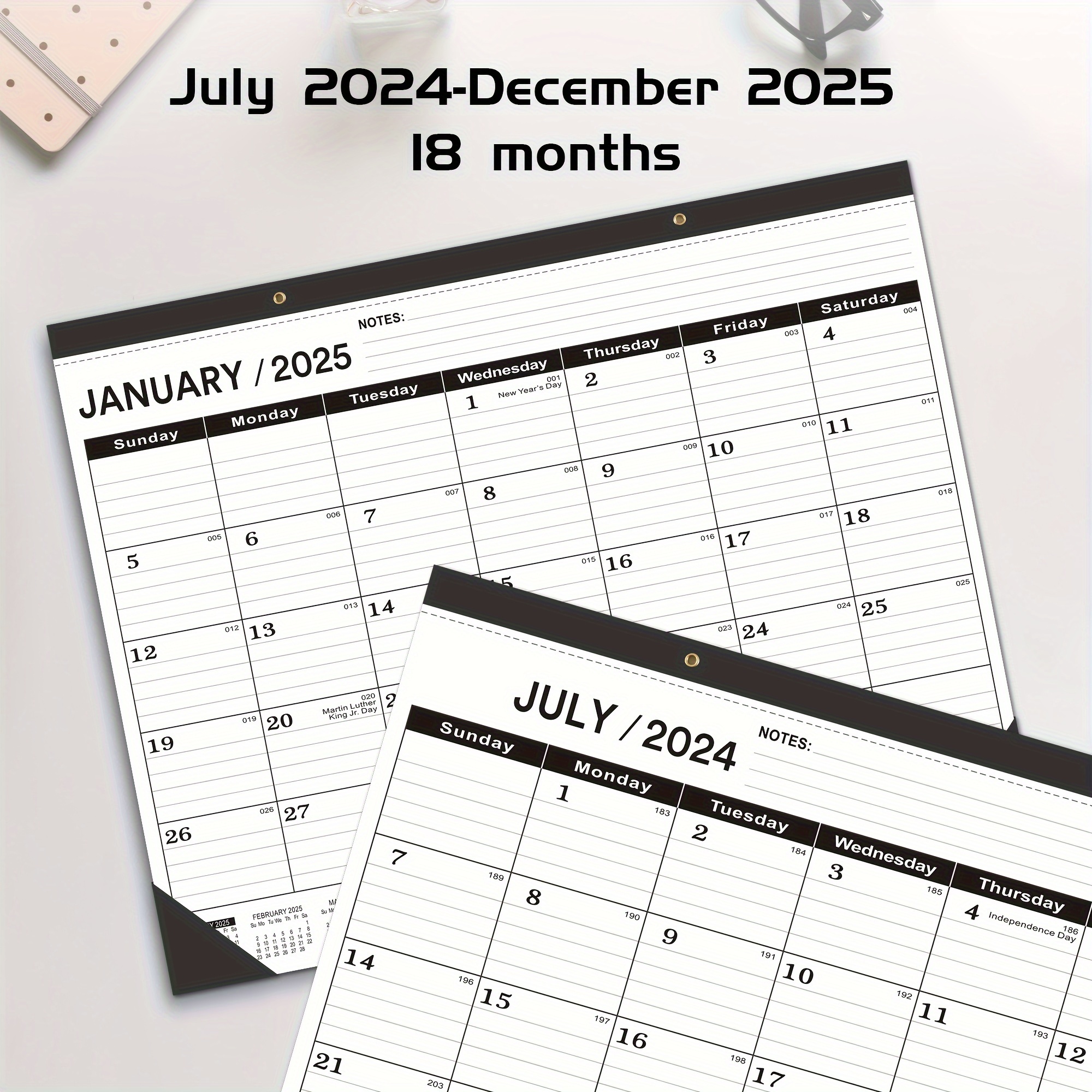 Extra Large 2024 2025 Desk Calendar List Black Monthly View Temu