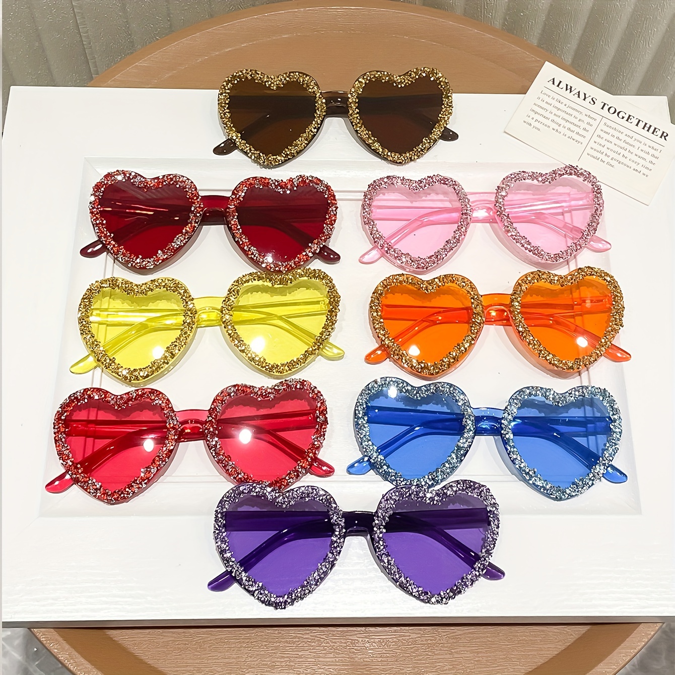 

Love Heart Rhinestone Glasses Candy Color Women's Fashion Glasses Suitable For Dressing Outdoor Street Shooting Show Party Daily Use For Music Festival