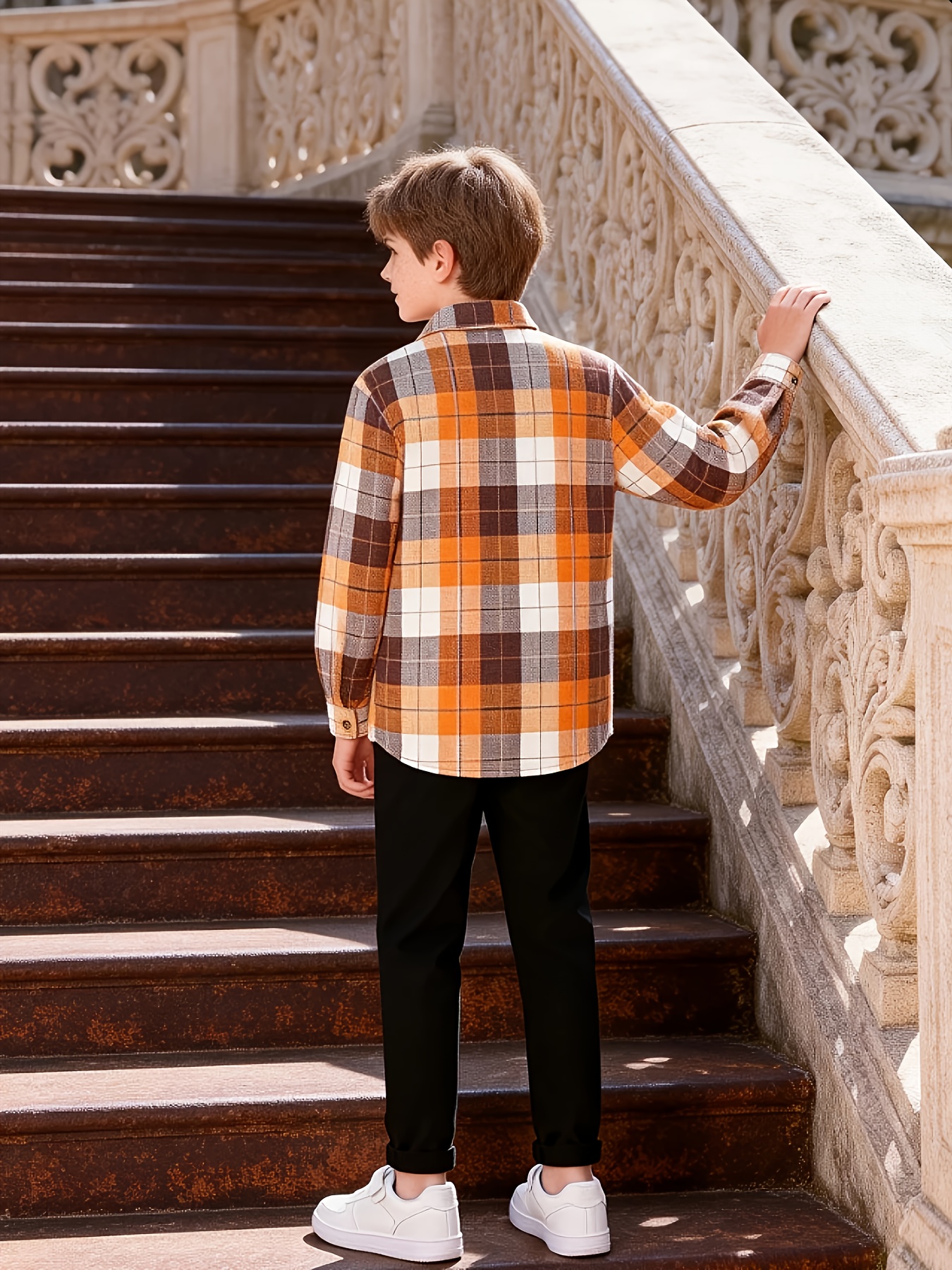 camisa cuadros niños cuello cuadrado largas - Temu, image size:800x1067