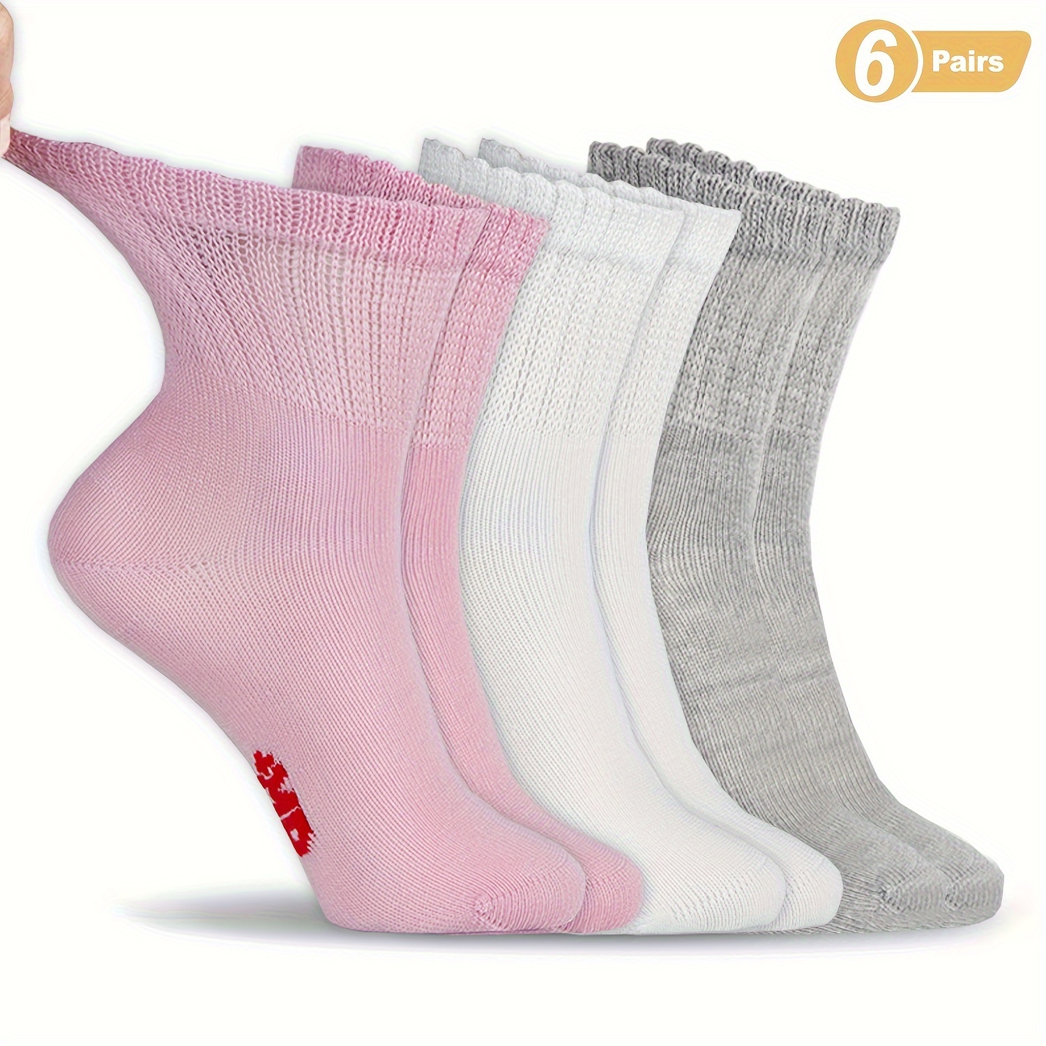 Image of 6 Pairs Unisex Diabetic Ankle Socks, Non-binding Loose Top, Breathable Extra Wide Viscose Blend Crew Socks For Women