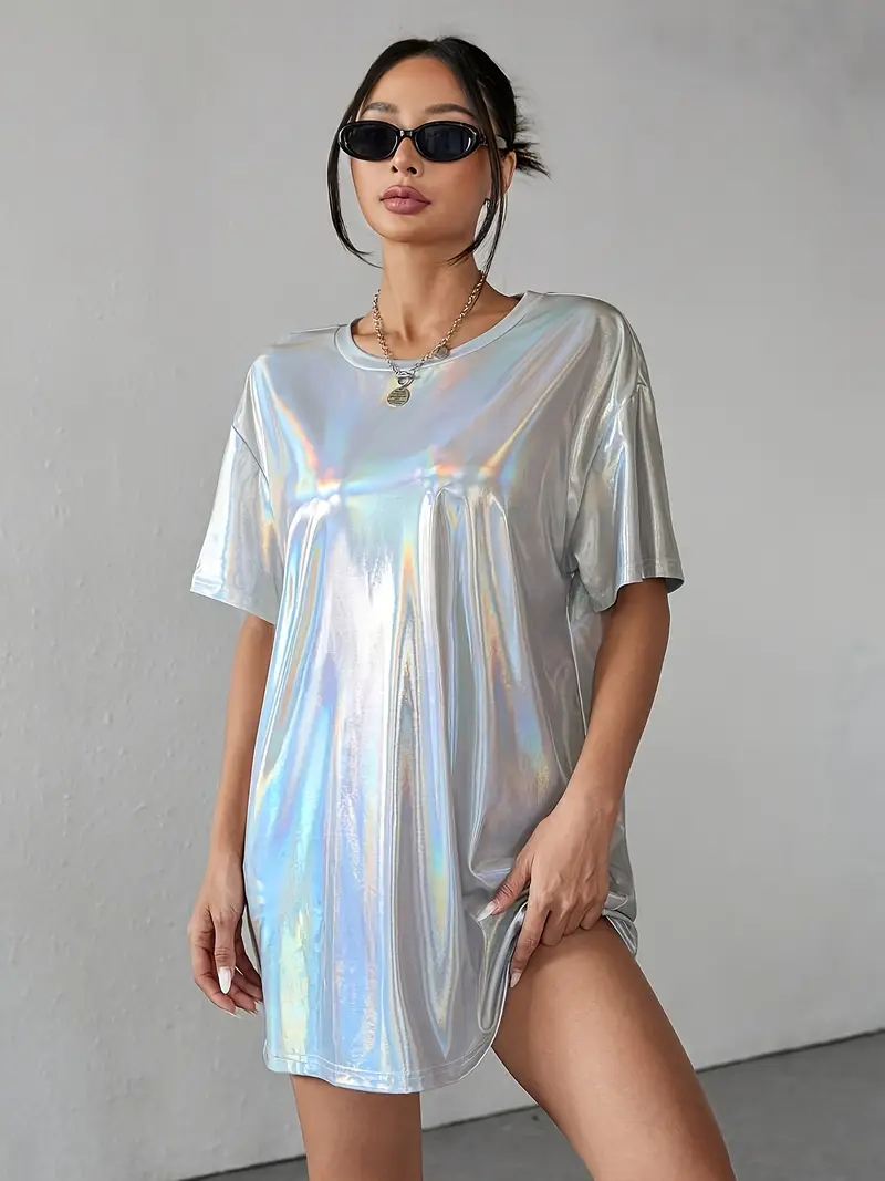silver t shirt dress SILVER SEQUIN SHIRT DRESS WITH TIE FRONT Arelia's Dream