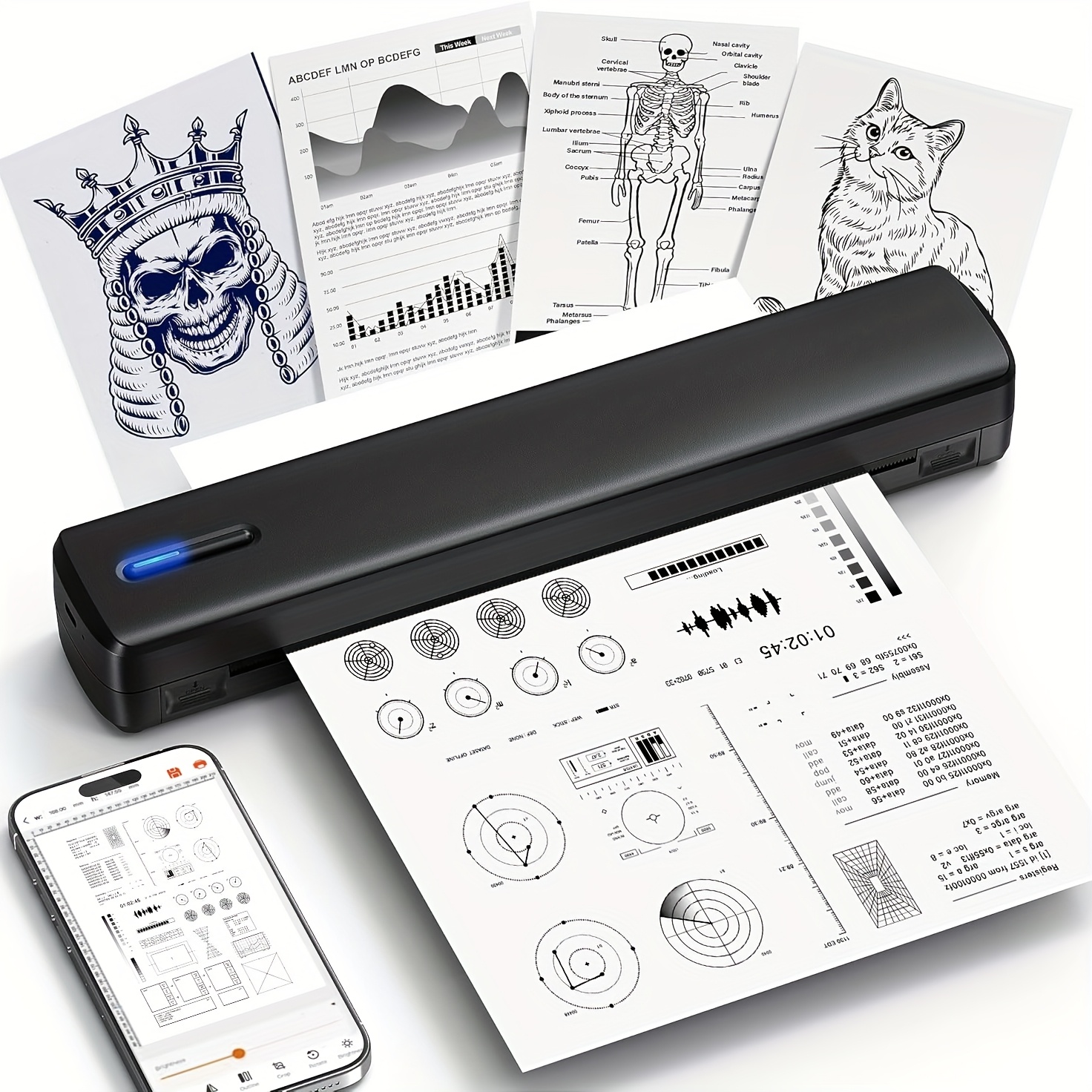 tattoo template printer wide format printing drawings works calligraphy practice travel portable printer suitable for   suitable for multiple scenes use thermal printer