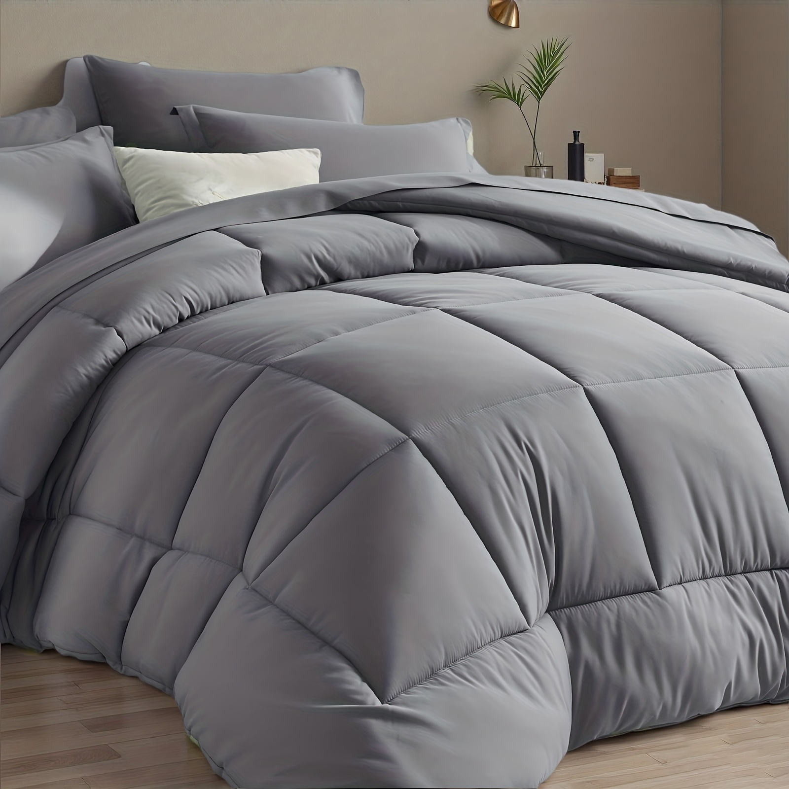 TEMU 5/7pcs Luxurious Checked Pattern Comforter Set-multiple Random Color , Breathable Comforter-ultra Soft Fluffy Fiber Filling, For -bed In A Bag