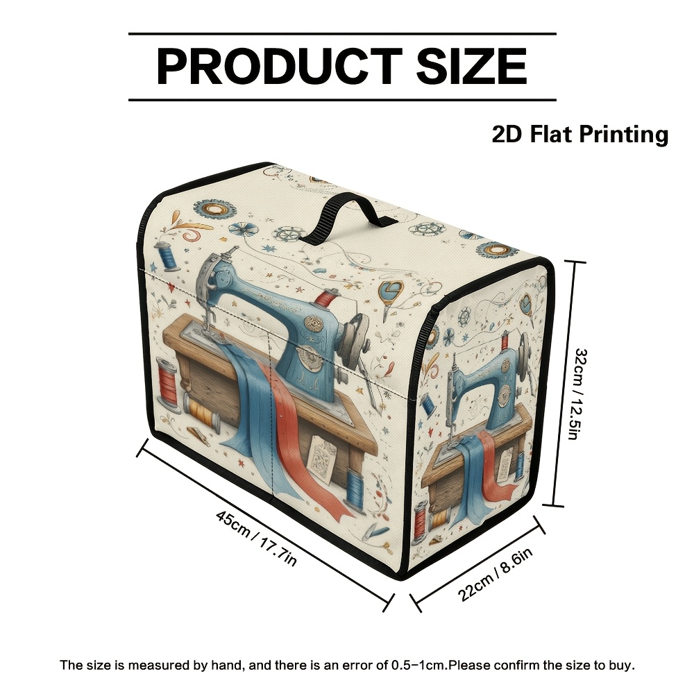 TEMU 1 Housse de protection 2D plate pour machine à coudre avec impression d'illustration de machine à coudre vintage, poches de rangement de grande