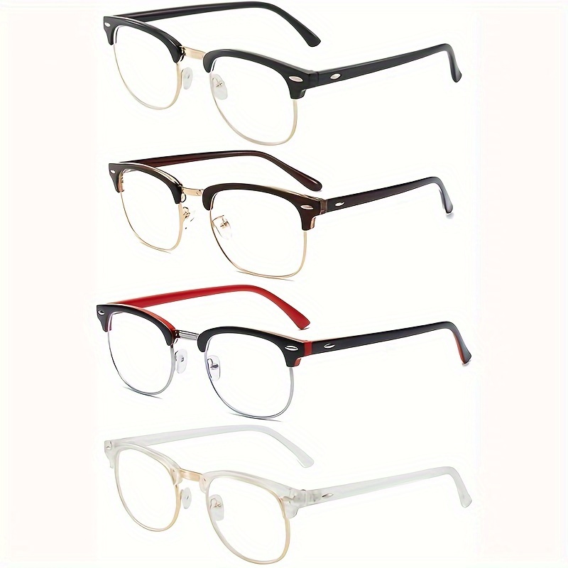 

3pcs/4pcs/6pcs Half-frame Retro Rivet Fashion Glasses, Assorted Colors, , Non-prescription Clear For Women Men