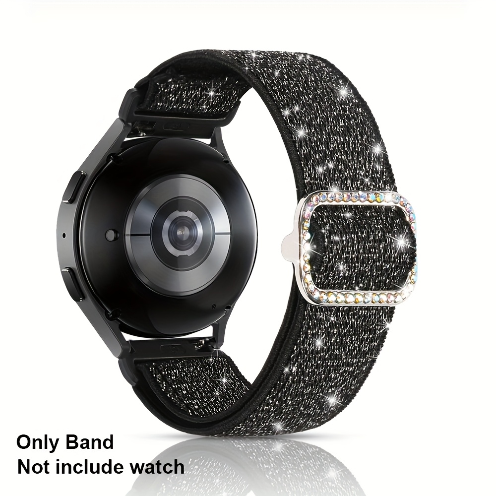 Image of Stretchy Bands Compatible For For Galaxy Watch 7 6 5 4 Fe Band 40mm 44mm/watch 6 4 Classic 47mm 46mm 43mm 42mm/active 2, 20mm Elastic Nylon Glitter Strap For Galaxy Watch 7 Band Women