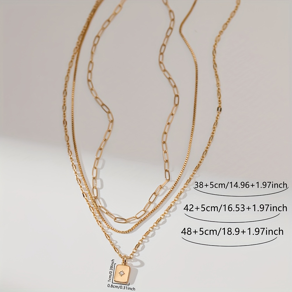 Paperclip Necklace Set with Zirconia Pendant - 3pcs