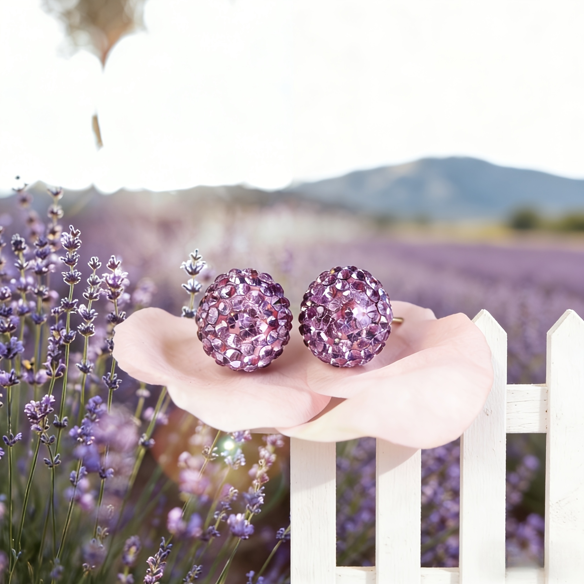 Lavender and Pink Rose Stud Earrings, Unique Macaron Design