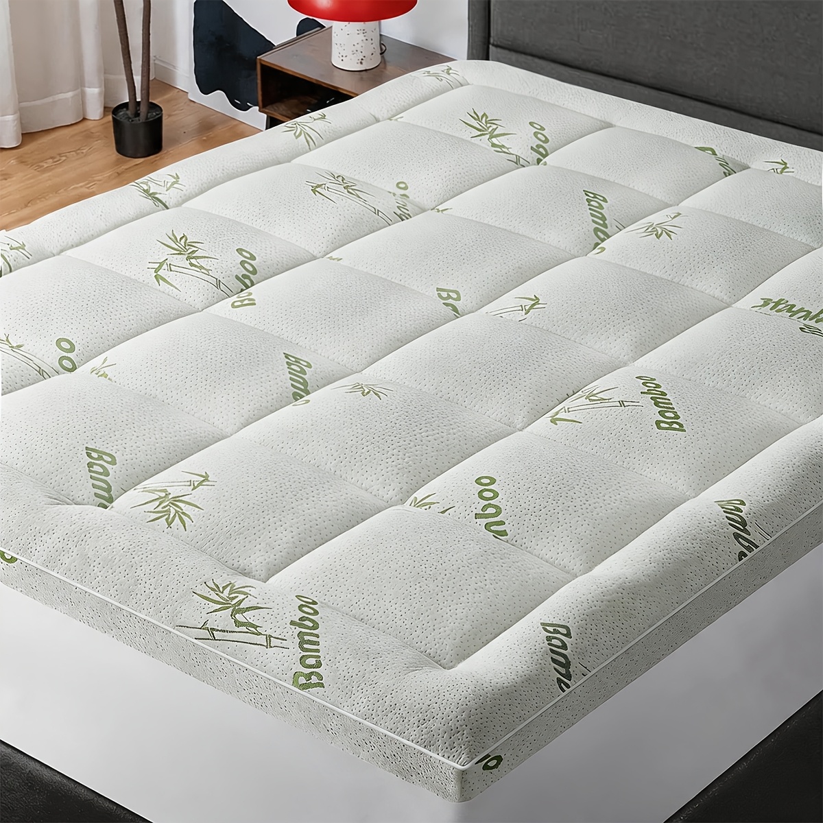 cool   topper breathable bamboo fiber microfiber fill 8 21 deep   cover with green quilted   plush noiseless down alternative fill