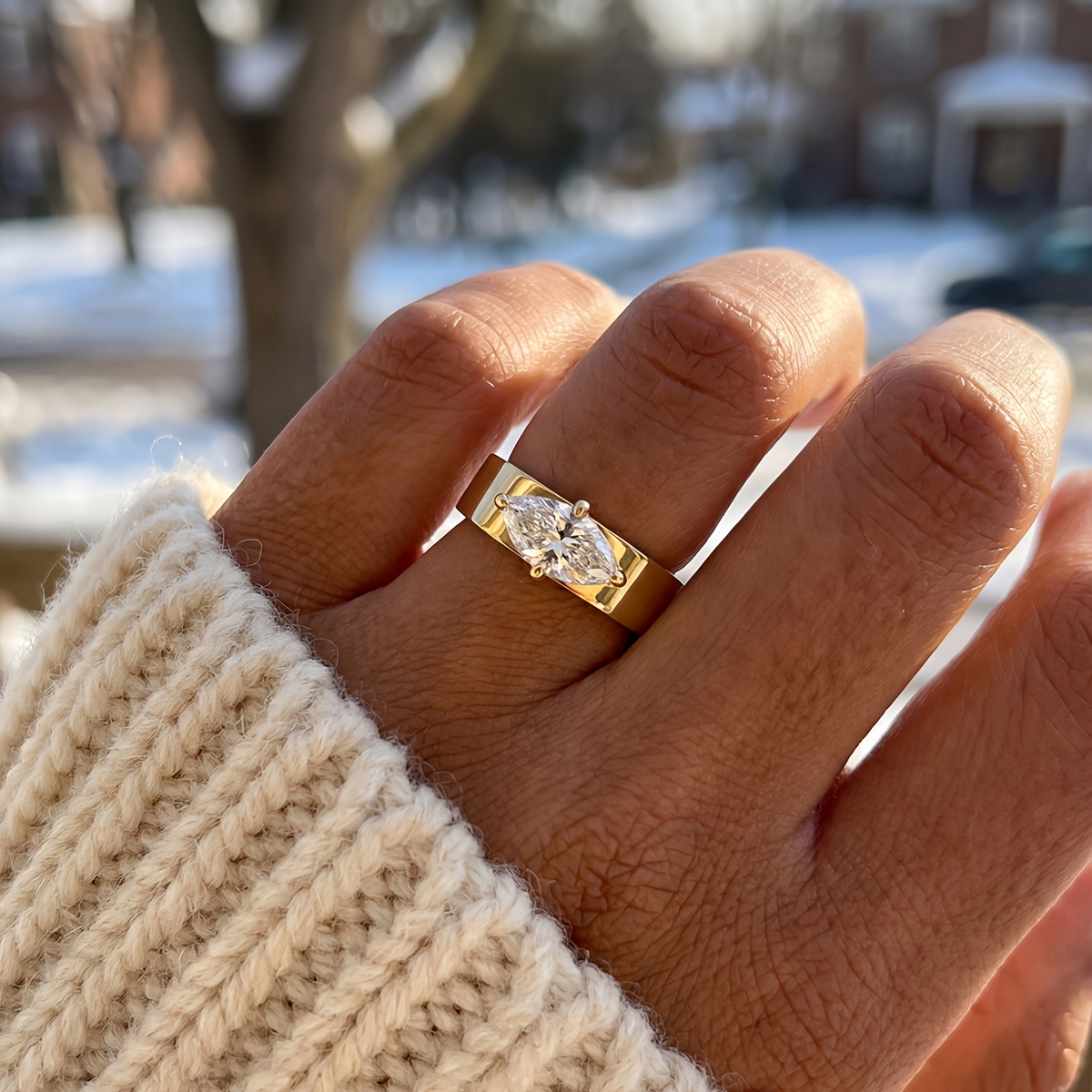 Vintage 5X10Mm Four-Prong Marquise Engagement Ring