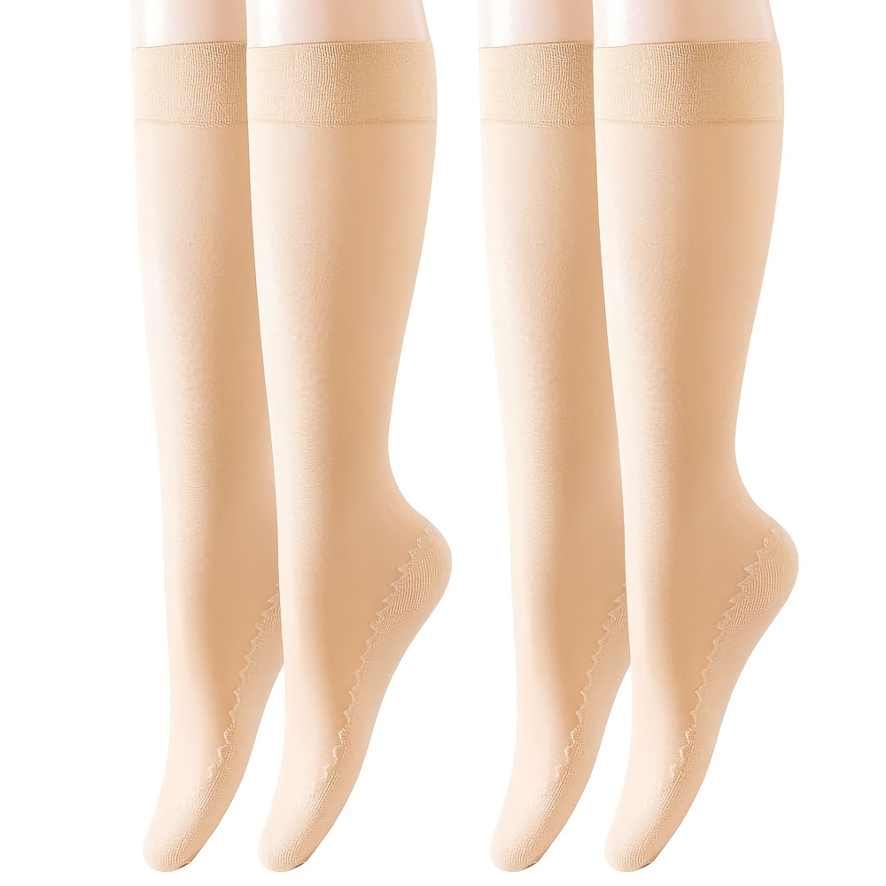TEMU Women's Sheer Knee-high Socks, Breathable Comfortable Non-slip Calf-socks, High Elastic Anti-snag Fabric, Spring Summer Fashion Hosiery