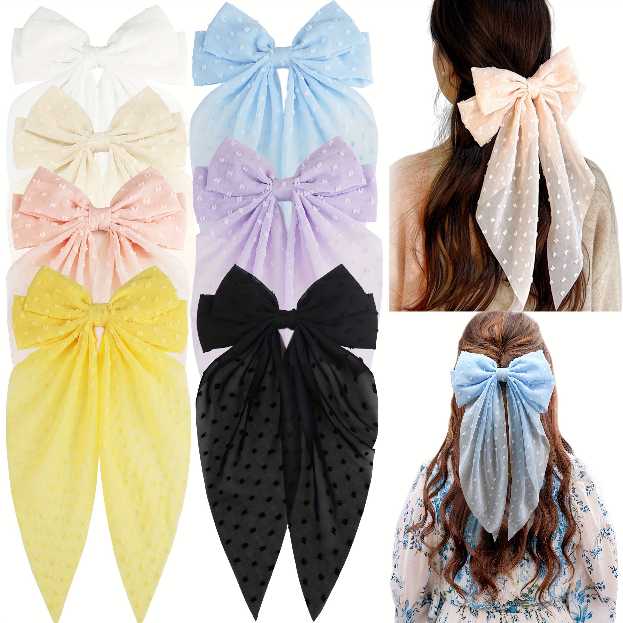 

7 Pcs Elegant Macaron Color Ribbon Bowknot Decorative Hair Clips Trendy Hair Barrettes For Women And Girls Wear