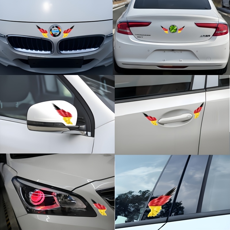 Image of 2pcs 12cm German Flag Eagle Wing Car Decals, Fashion Patriotic Decor, Waterproof Vinyl Stickers For Car Hood, Body, Bumper & Window, Universal Auto Additions