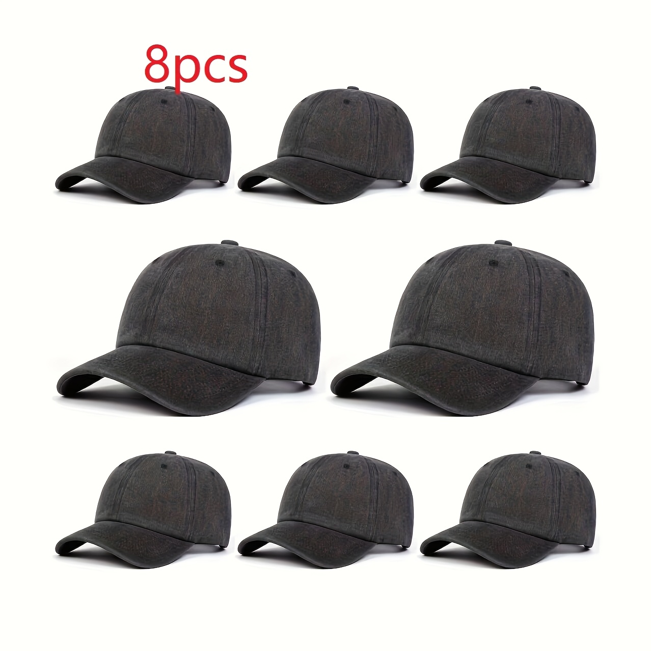 8pcs Retro Washed Baseball Cap Set, Adjustable Sun Hats