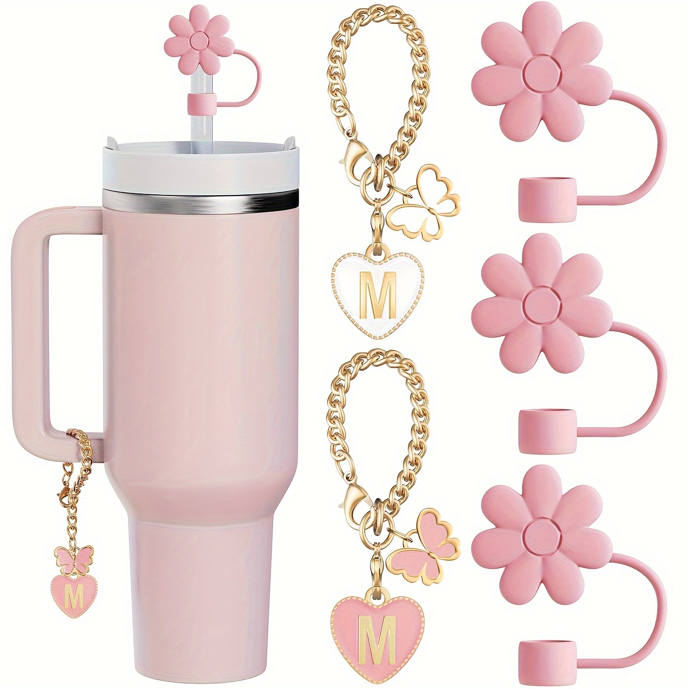 5pcs Straw Cover Cap Straw Toppers And Letter Charms For 30&40oz Tumbler With Handle Cup 10mm Straw Tumbler Accessories