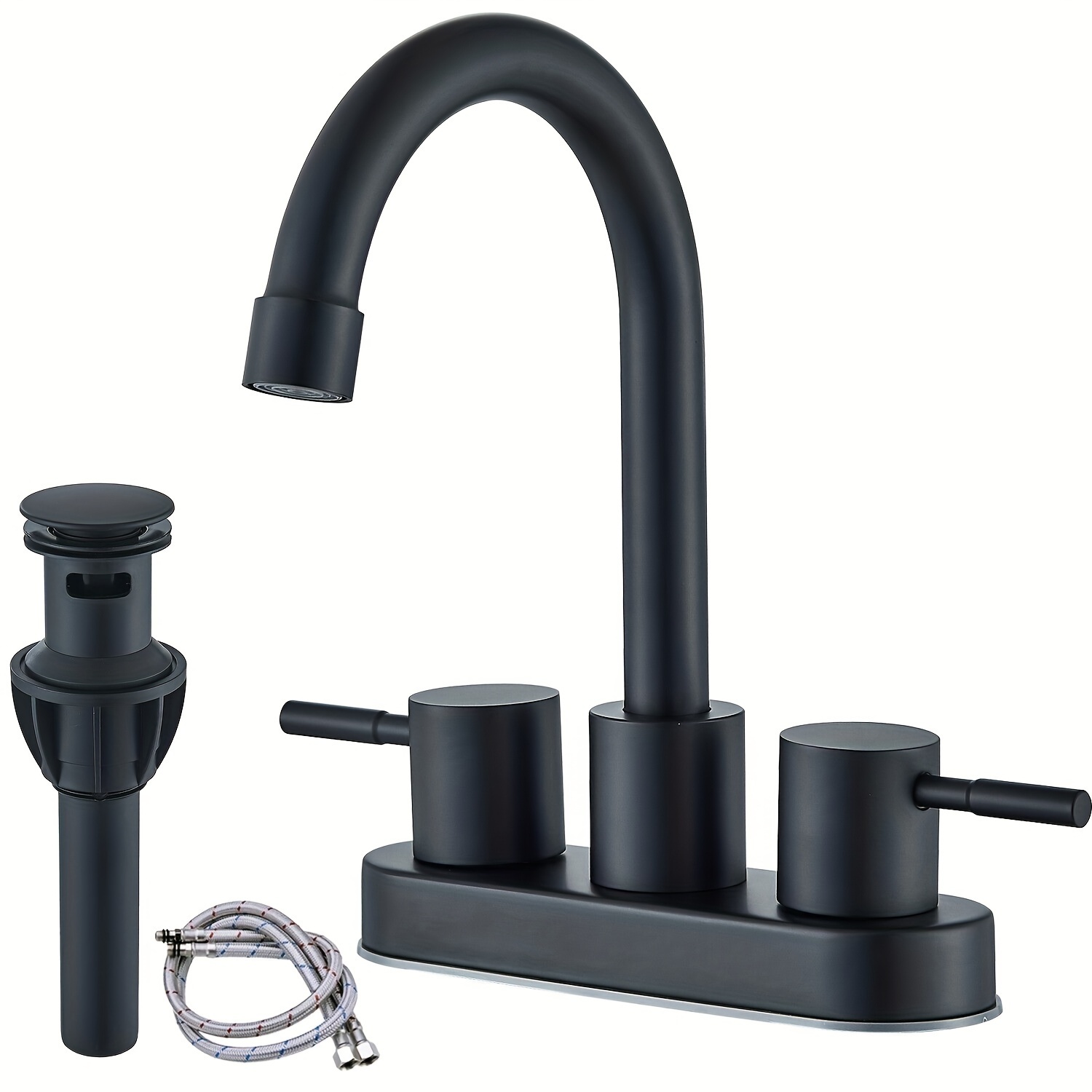 

Black Bathroom Faucets, 2 Handle Bathroom Sink Faucet, 4-inch Centerset Bathroom Sink Faucet With Pop Up Drain And Water Supply Lines Bathroom Faucet