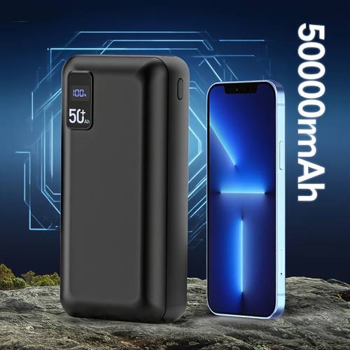 50000 mah power bank 22 5w usb external battery portable charger pd3 0 function extra large capacity 3 outputs mobile phone charger battery compatible with iphone samsung huawei ipad etc
