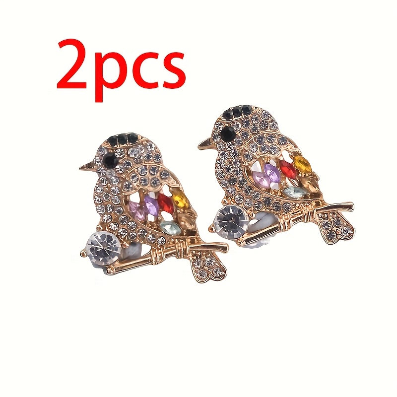 Image of 2pcs Rhinestone Magpie Delicate Women's Brooch And Pin Jewelry Combines Vintage With , Exquisite And Showcases Charm For Scarves, Jackets, Bags, Etc., Wedding Party
