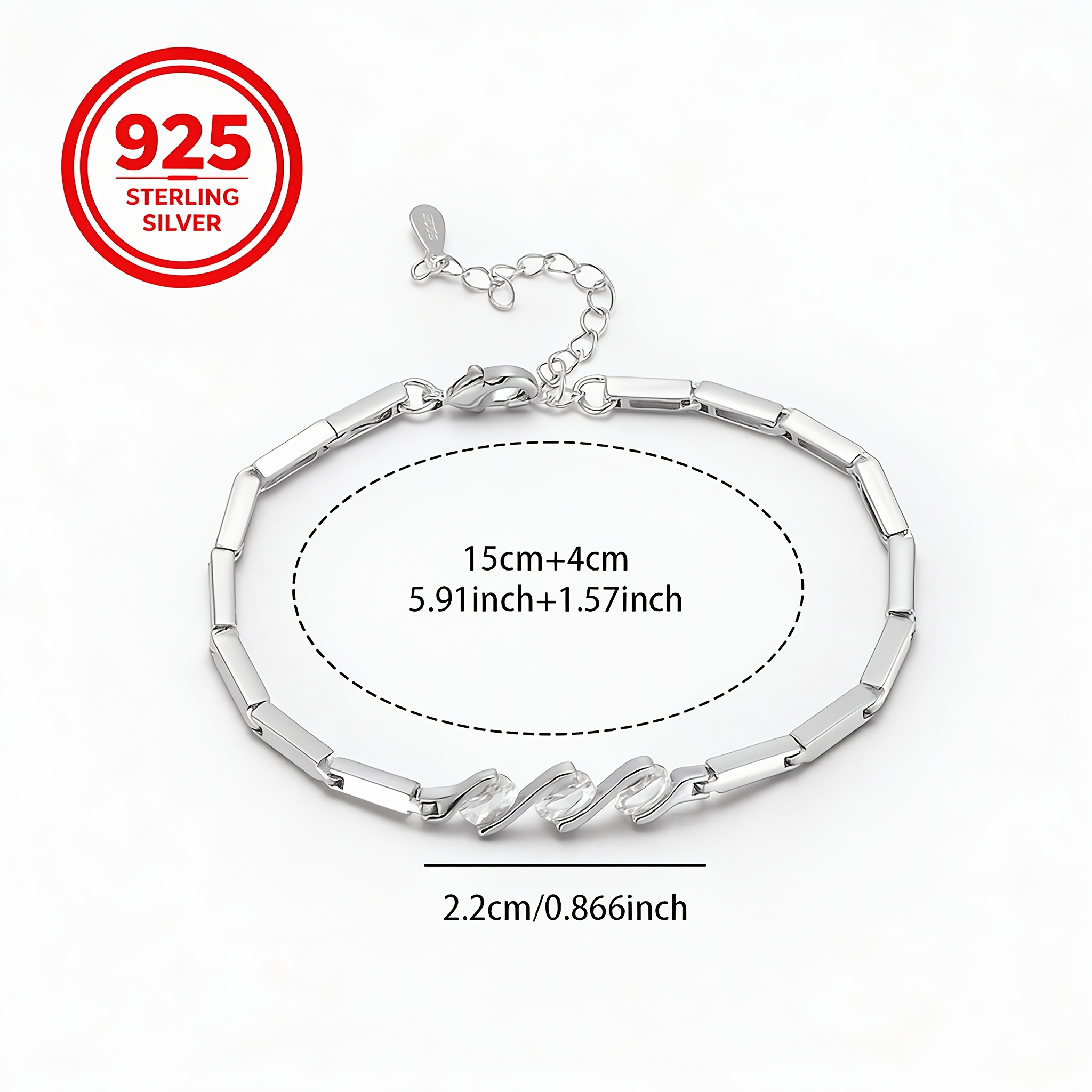 925 Silver Tri-Stone Bracelet, Elegant Gift for Couples