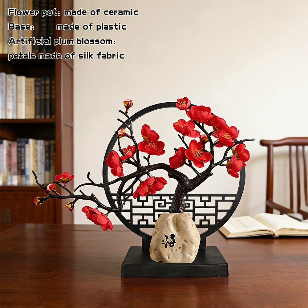 E-shop 1 Set, Chinesische Künstliche Pflaumenblüten Topfpflanze, Künstliche Bonsai-Blume, Innen- und Außensimulationspflanze, Beinhaltet 1 Bündel