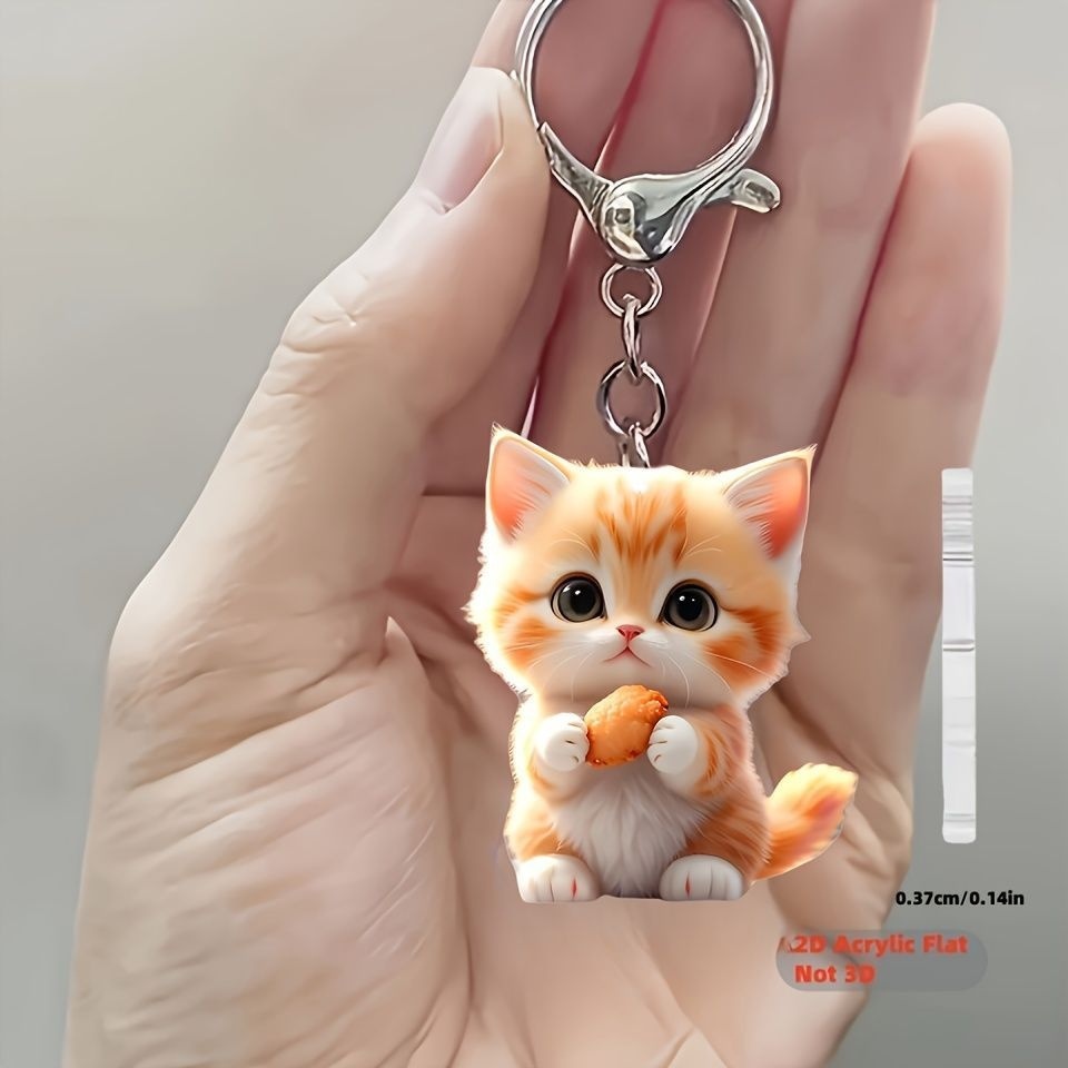 TEMU 2d Flat, 2d Flat Charm Acrylic Cat Keychain - Cute 2d Pendant, Suitable For Car Rearview Mirror And Backpacks, Fashionable Women's Accessory, 2d