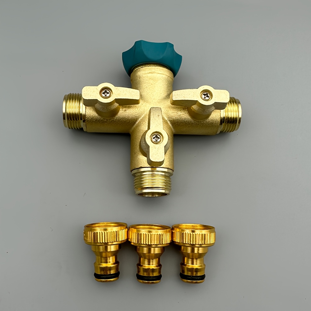 Image of 4pcs, -type Three-way Diverter Garden Hose Distributor With 3 Valves And 3 Female Connectors, Made Of Aluminum Alloy, Suitable For Garden Irrigation, Car Washing And Watering Flowers