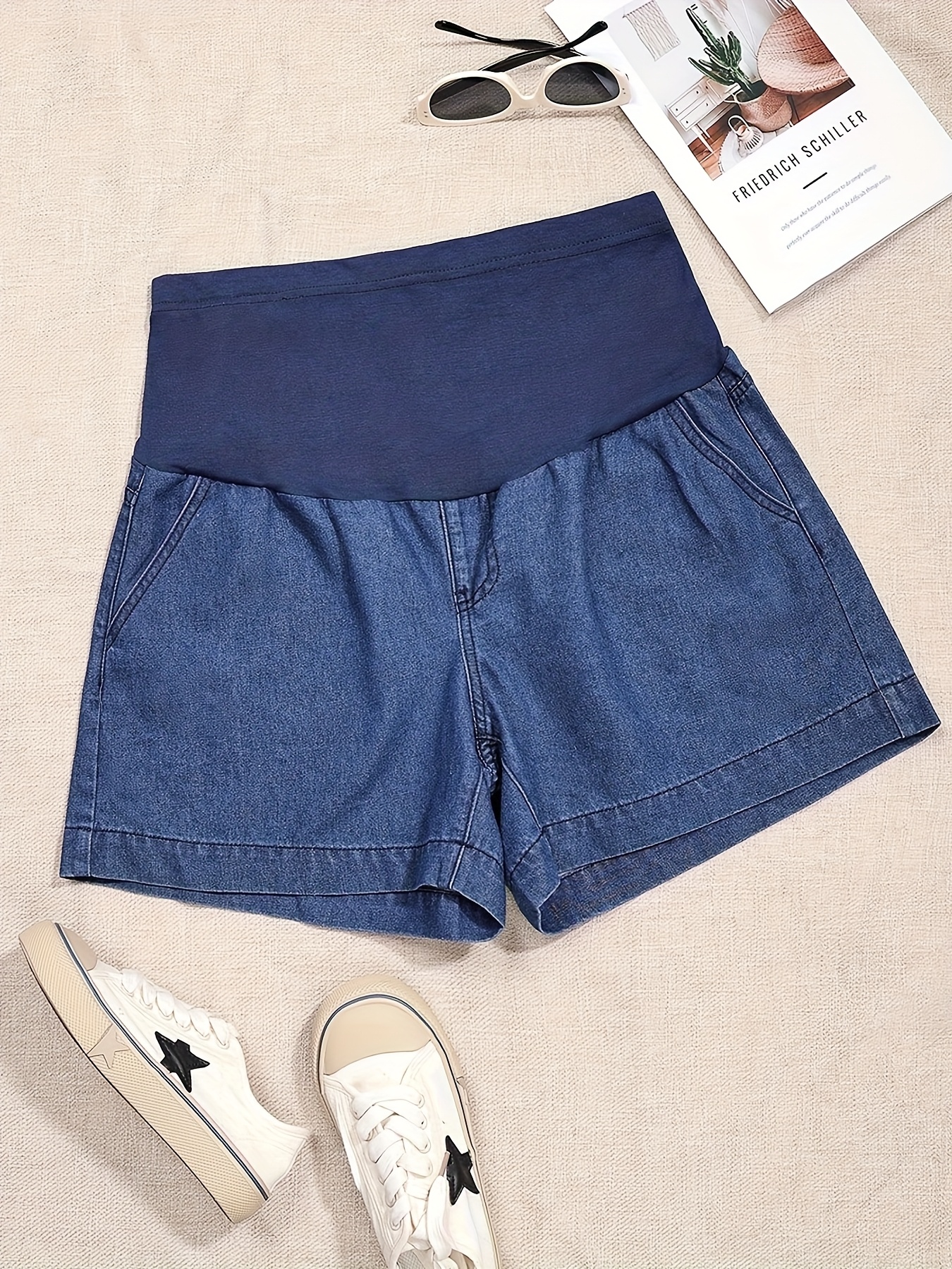 comfy maternity denim shorts elegant loose fit high waisted Temu
