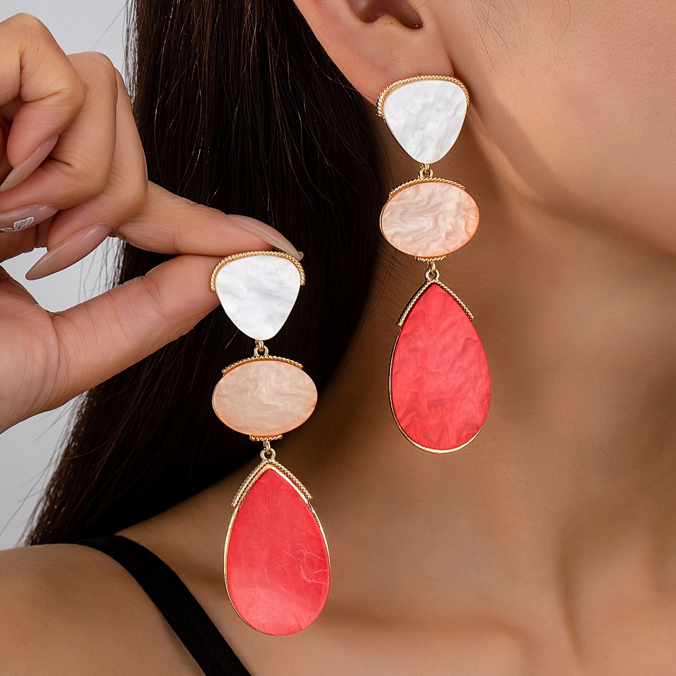 Women's Multi-Layer Vibrant Geometric Drop Earrings, European Style
