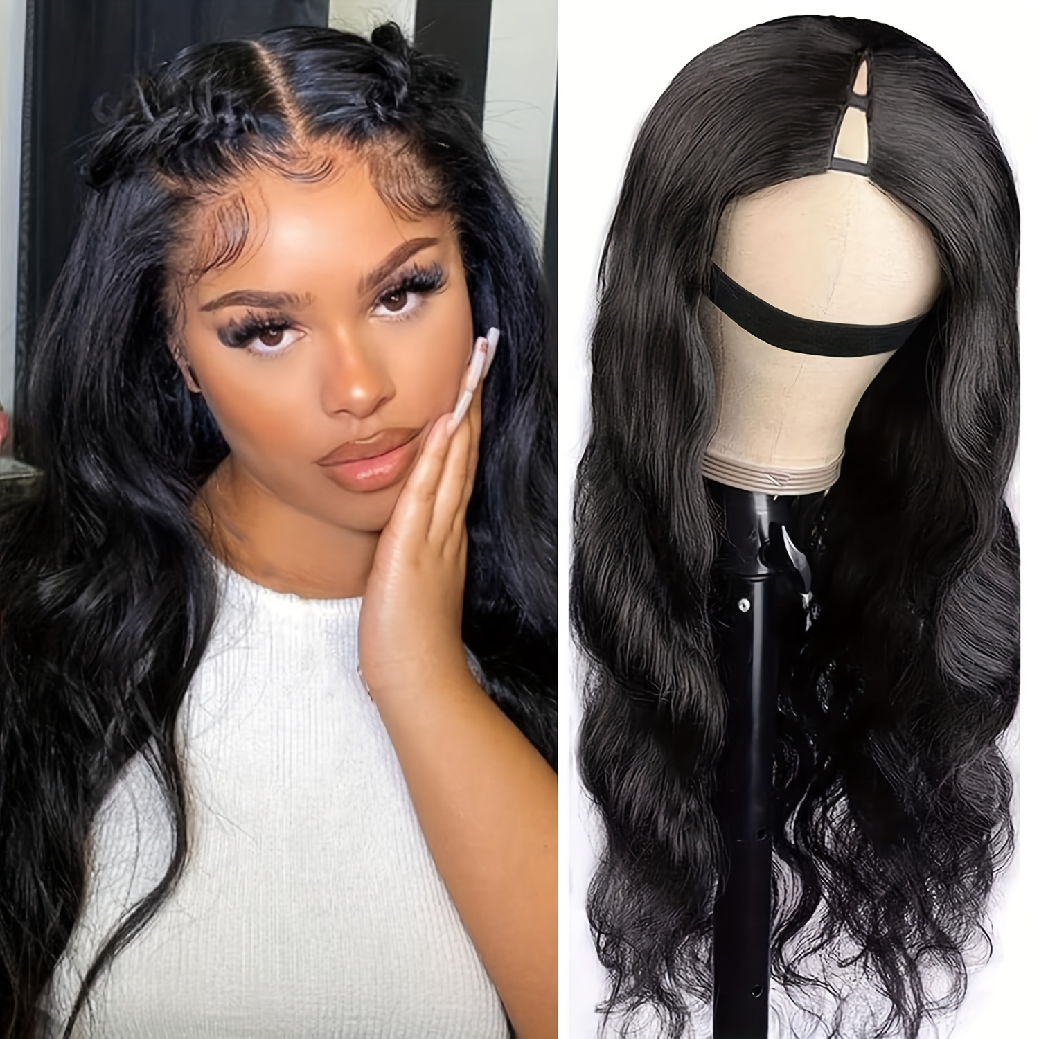 V Part Wig Human Hair Body Wave V Part Human Hair Wig - Temu Canada