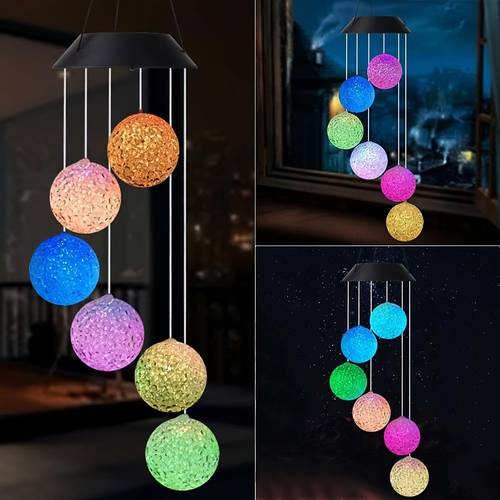 outdoor solar crystal ball wind chimes 25 inches long featuring led lights that change colors decorations are perfect for gardens patios and parties making great gifts for mothers and grandmothers