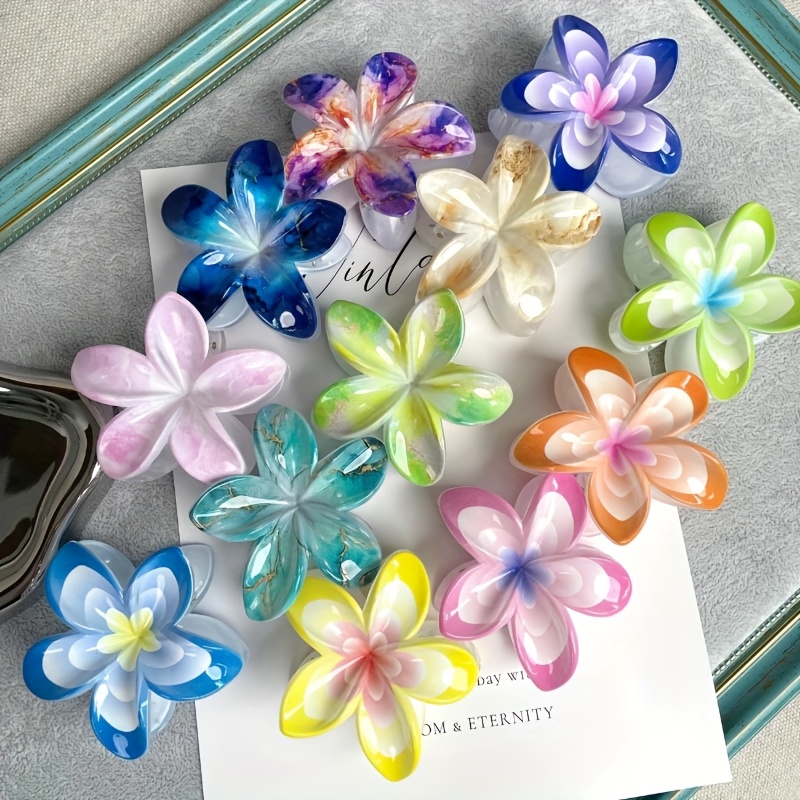 12pcs elegant plaited hair clips with vibrant hibiscus floral prints bohemian style hair accessories for women secure hold for updos ponytails buns valentines day gift idea cute hair clips bunmaking accessories   design durable clips Product details 0