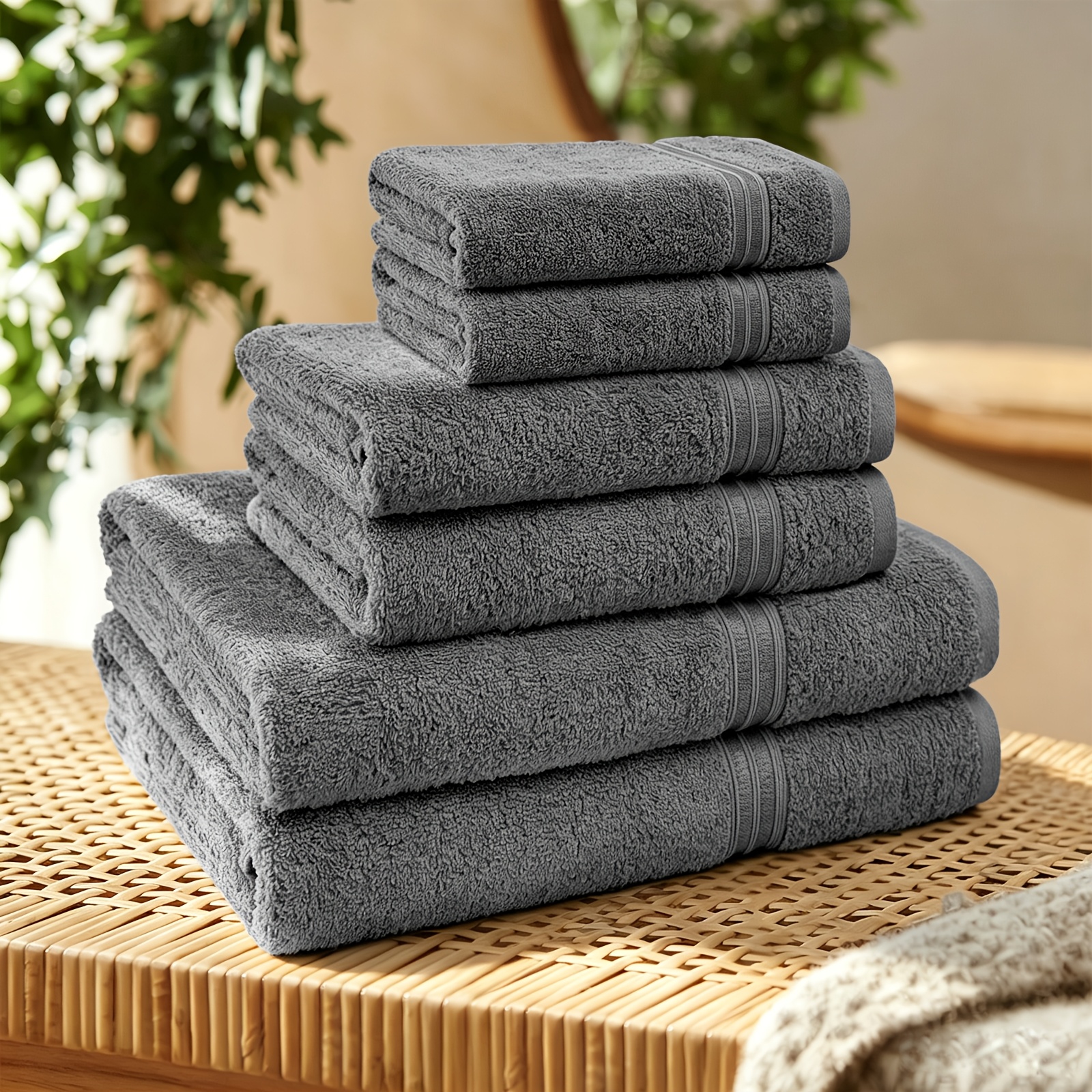 TEMU Luxury Towel 6pcs Set, 100%, Comfortable And Skin-friendly, Thickened, Absorbent, For Hand Drying, Face Washing, And Bath. Includes 2 Towels Of